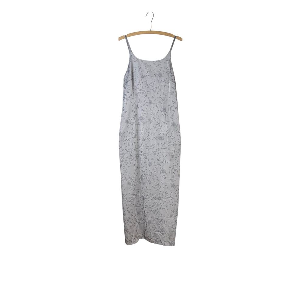 Vintage 90s City Life Silver Grey Floral Slip Maxi Dress Size 38 US 8